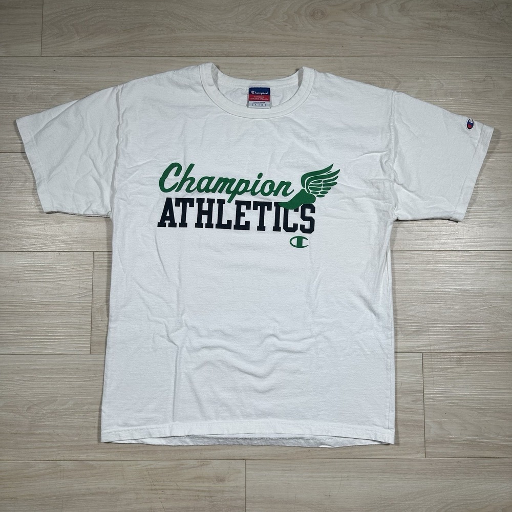 Vintage Y2K Champion Athletic White Cotton T-Shirt Mens Size Large Sporty
